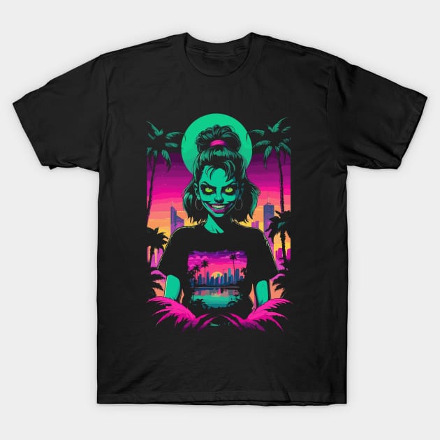 Zombie Synthwave Girl T-Shirt by Nerdlight Shop